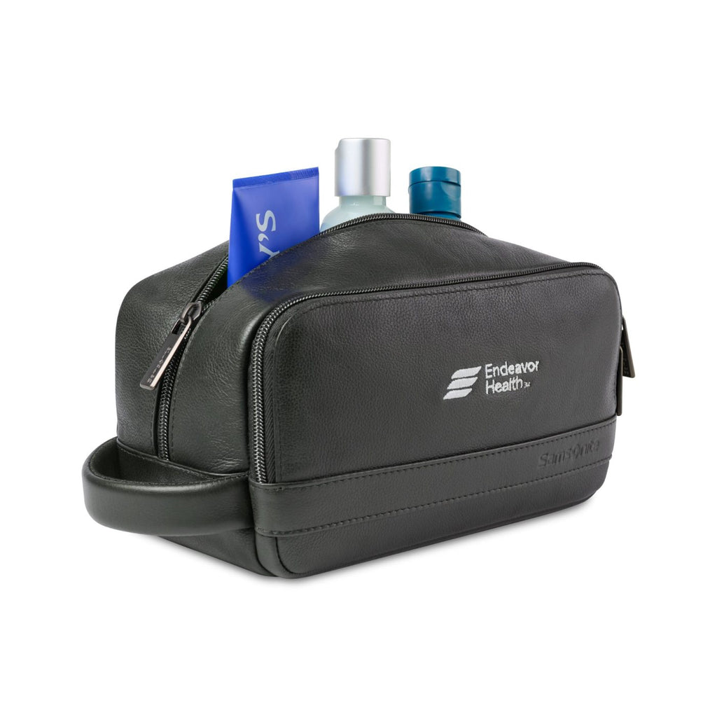 Samsonite Pebbled Leather Toiletry Bag Embroidery - Black - View 3
