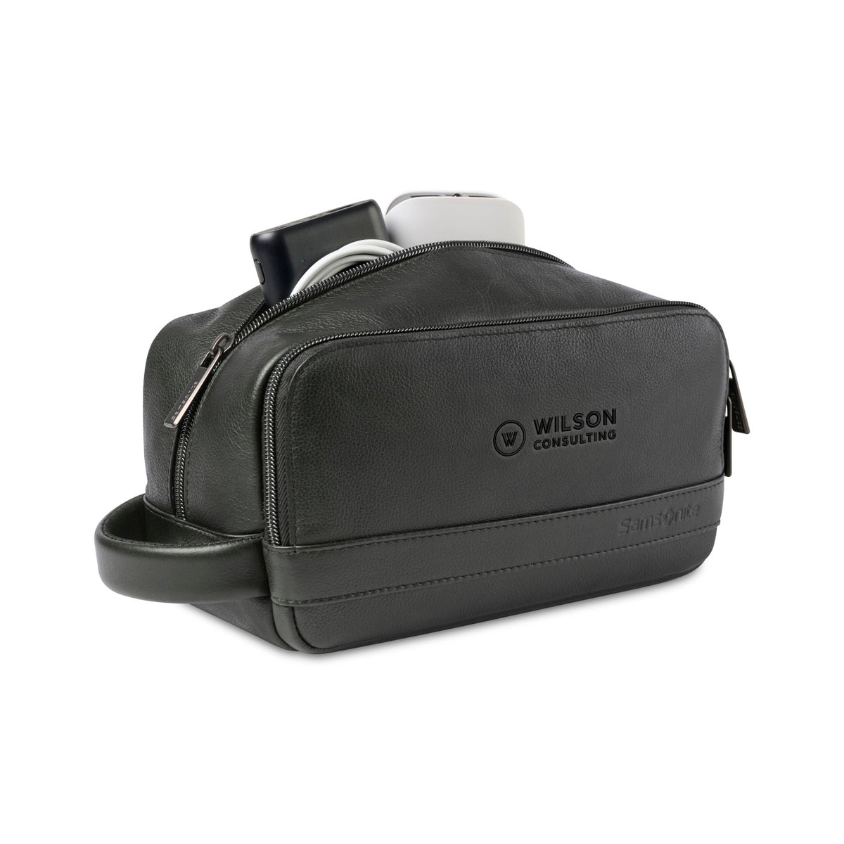 Samsonite Pebbled Leather Toiletry Bag Embroidery - Black - View 4