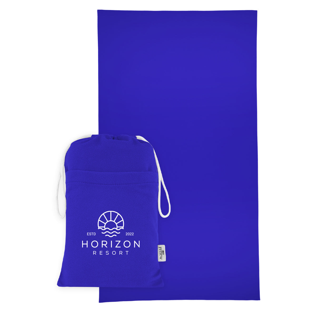 Sand-Free Beach Towel with Pouch, Recycled PET - Blue - Silk Screen