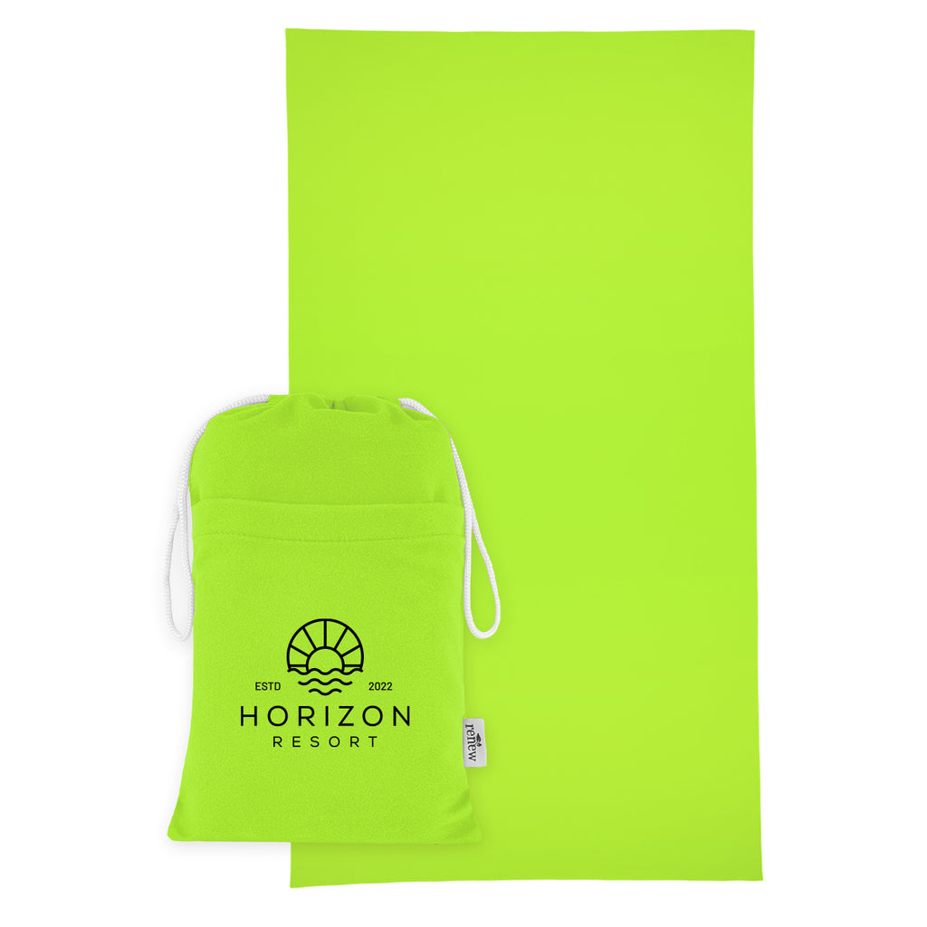 Sand-Free Beach Towel with Pouch, Recycled PET - Lime Green - Silk Screen