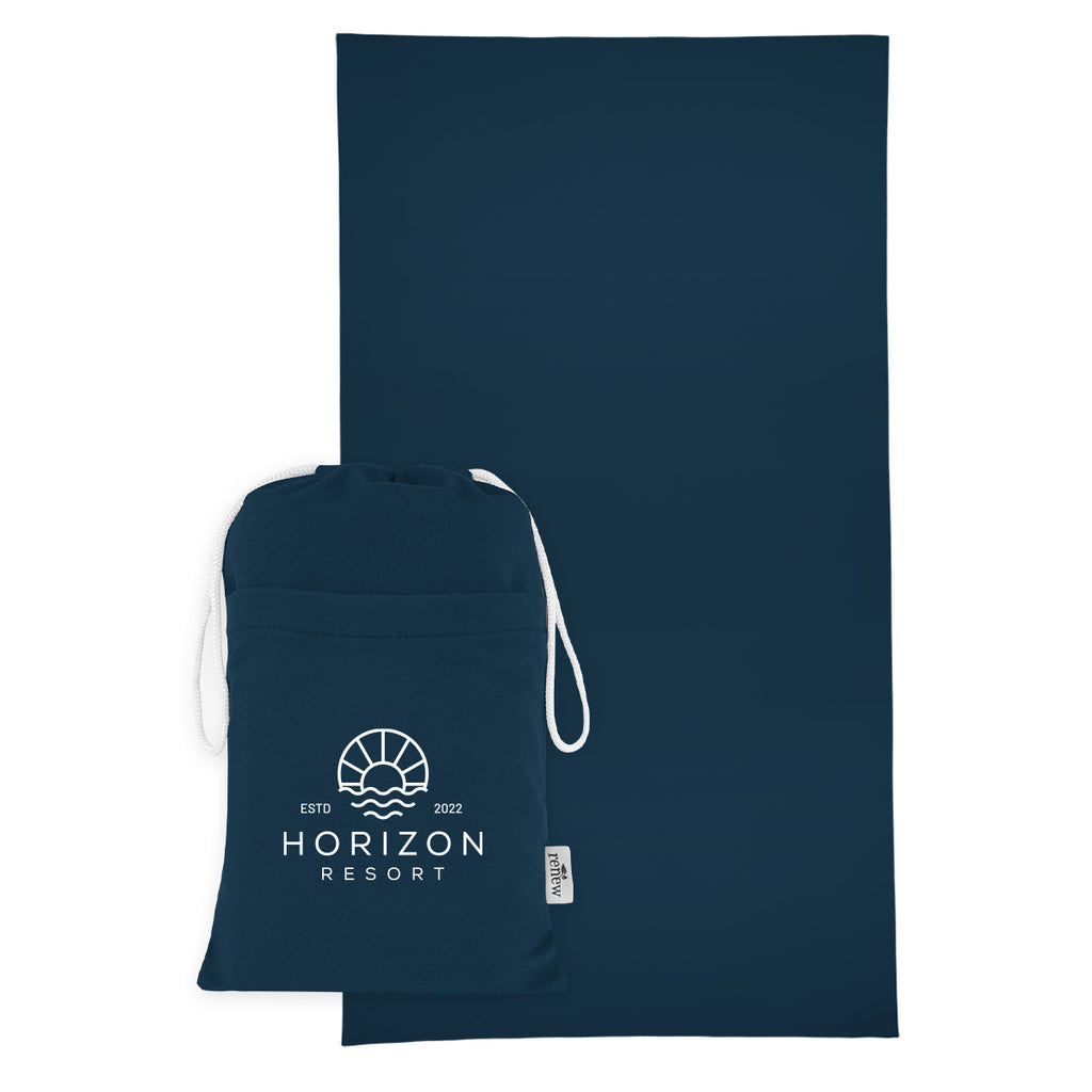 Sand-Free Beach Towel with Pouch, Recycled PET - Navy - Silk Screen