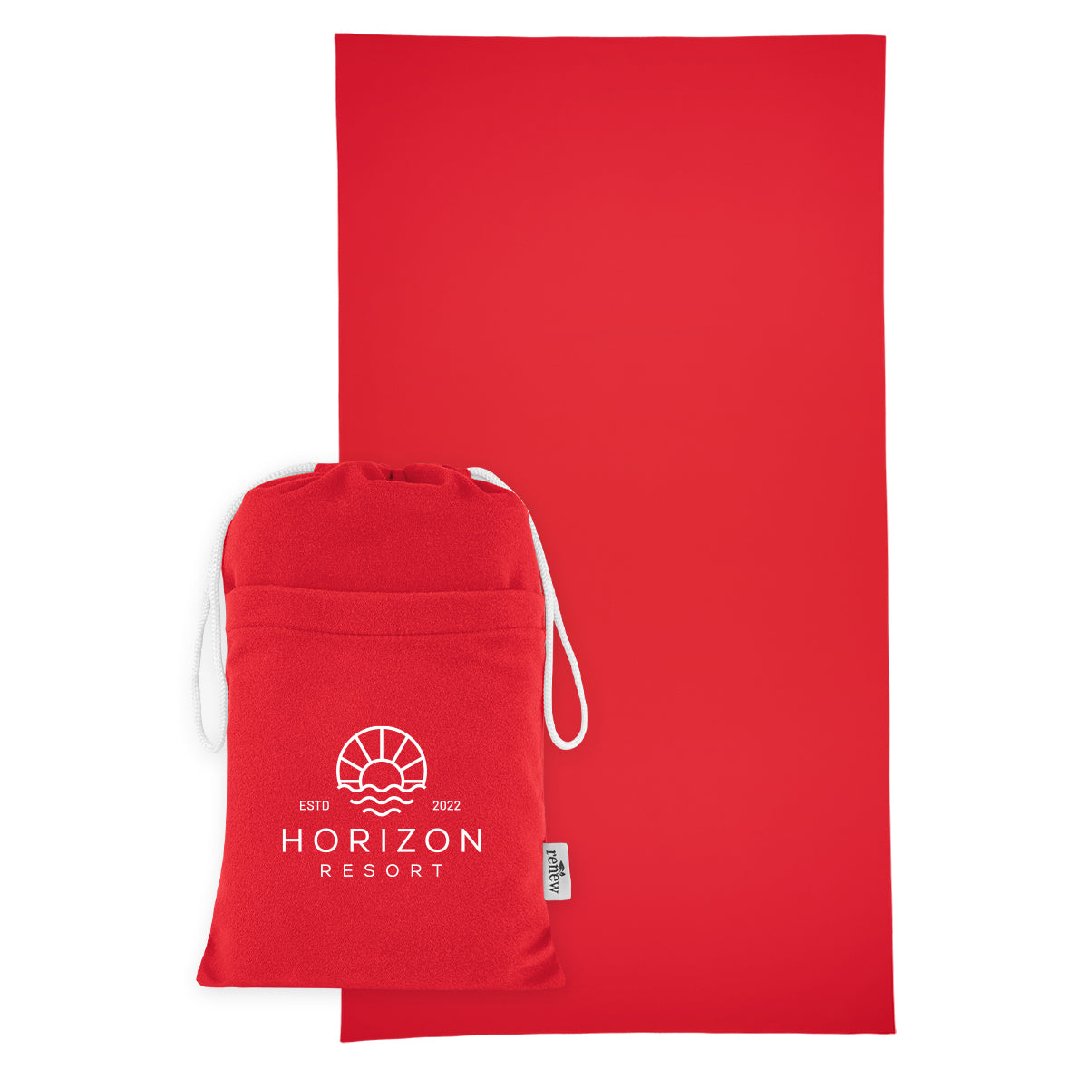 Sand-Free Beach Towel with Pouch, Recycled PET - Red - Silk Screen