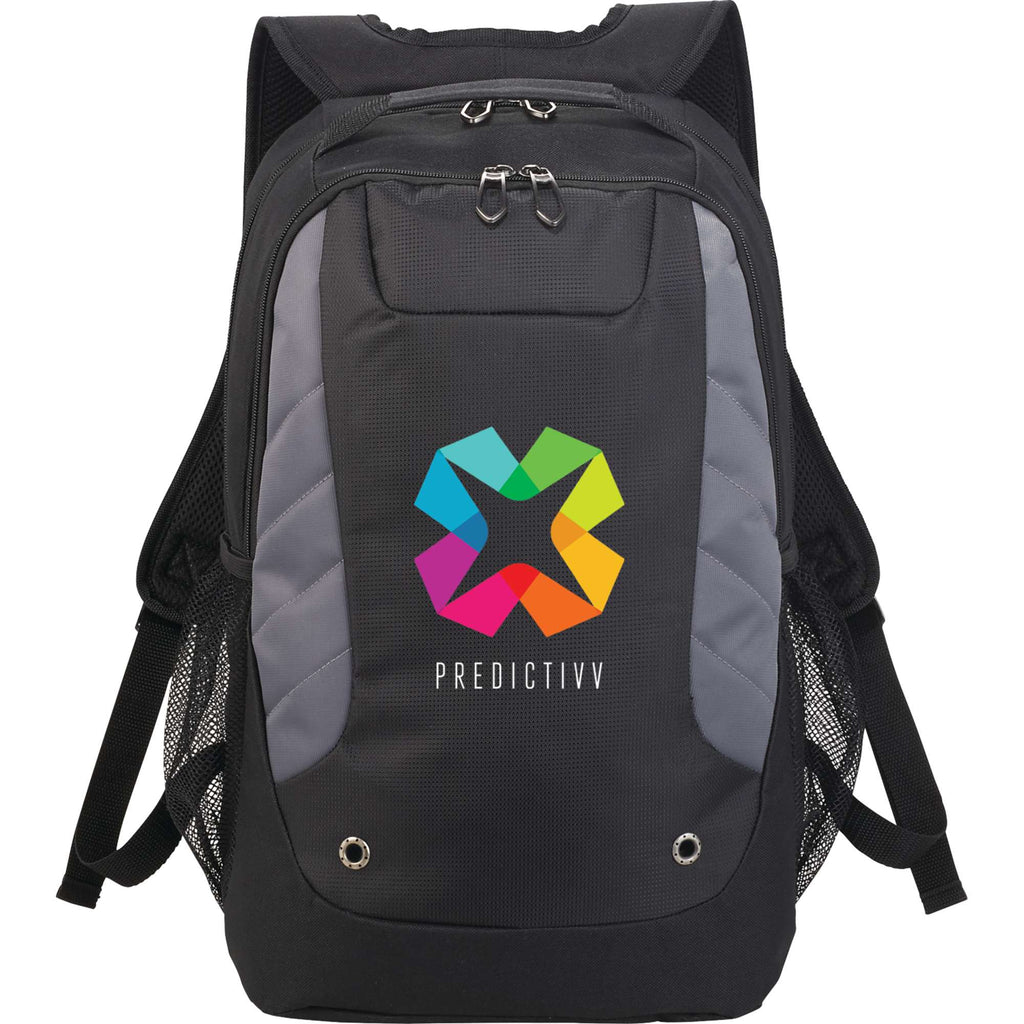 Sanford Laptop Backpack with Grommet Detail, 15 Inch Embroidery - Black - Front