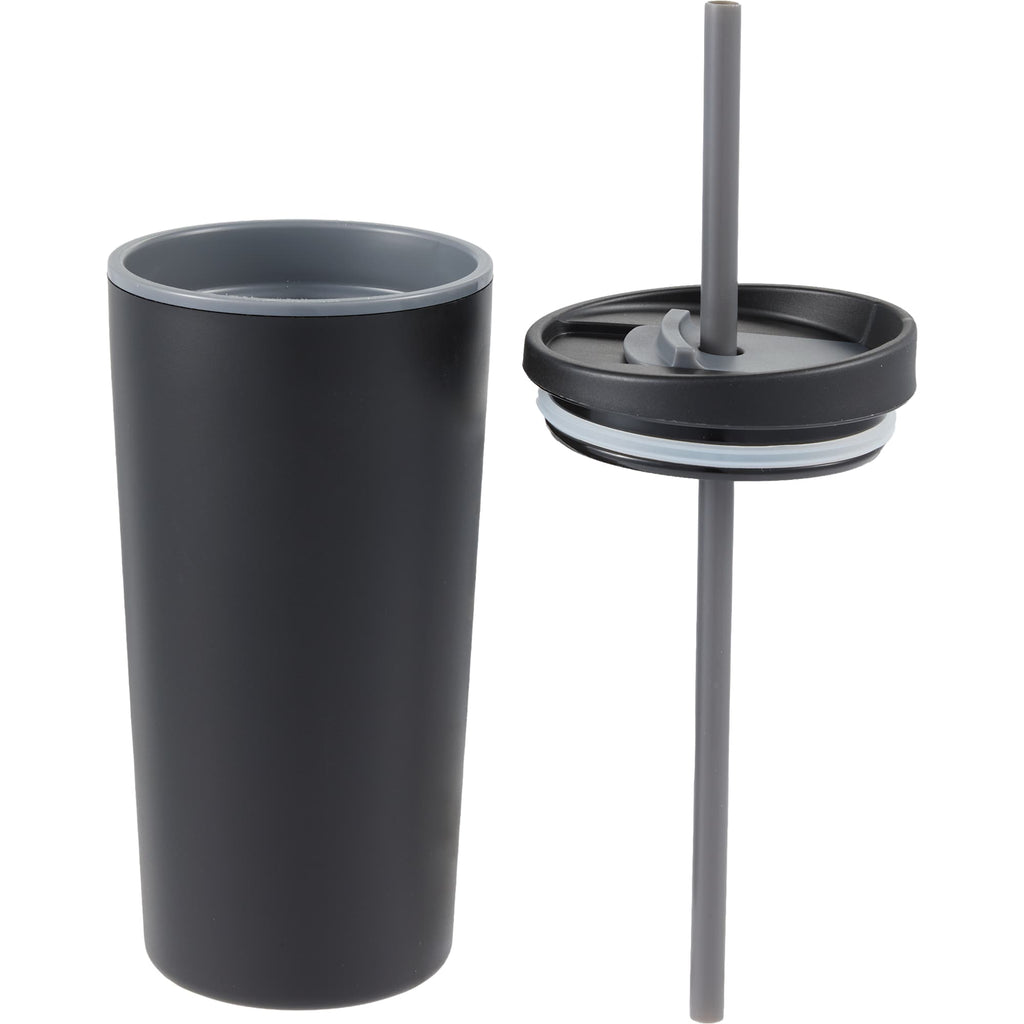 Santino Recycled Tumbler with Spout and Straw Lid, 16 oz - Black - Detail