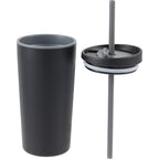 Santino Recycled Tumbler with Spout and Straw Lid, 16 oz - Black - Detail