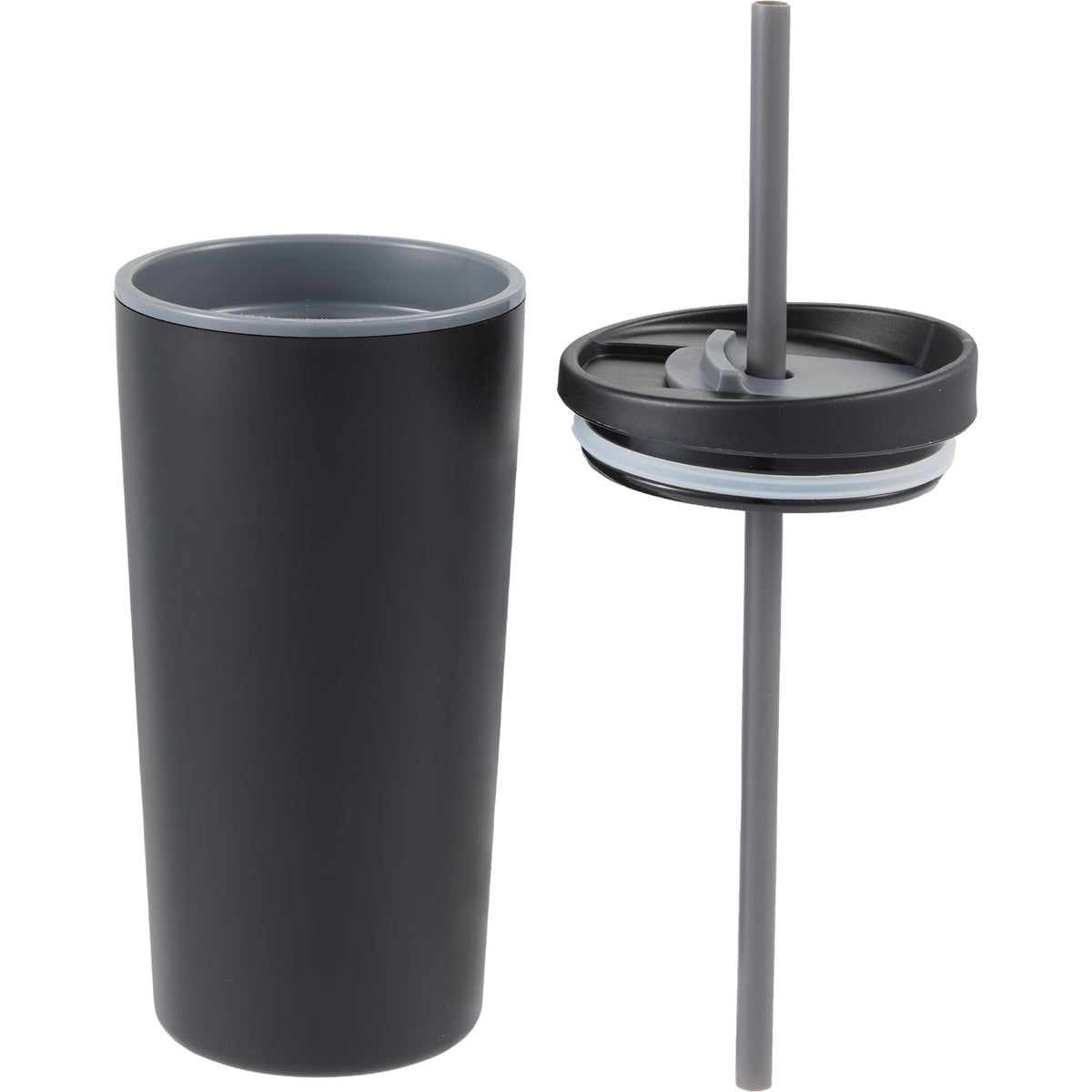 Santino Recycled Tumbler with Spout and Straw Lid, 16 oz - Black - Detail