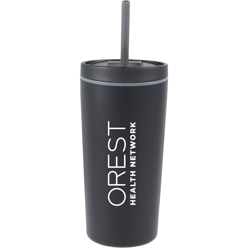 Santino Recycled Tumbler with Spout and Straw Lid, 16 oz - Black - Front
