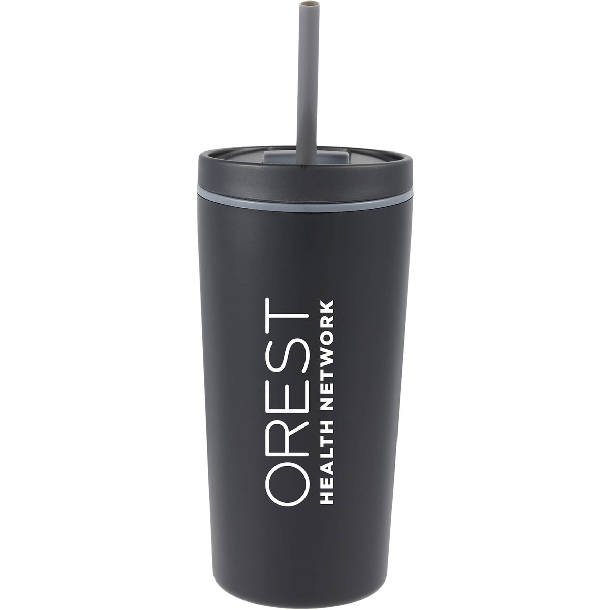 Santino Recycled Tumbler with Spout and Straw Lid, 16 oz - Black - Front