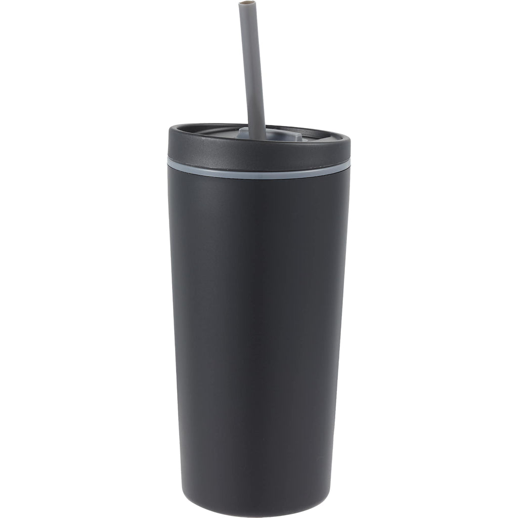 Santino Recycled Tumbler with Spout and Straw Lid, 16 oz - Black - Left Angle