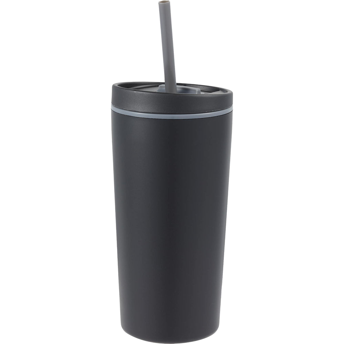 Santino Recycled Tumbler with Spout and Straw Lid, 16 oz - Black - Left Angle