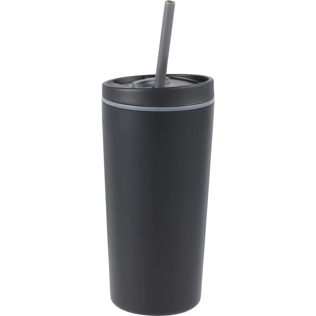 Santino Recycled Tumbler with Spout and Straw Lid, 16 oz - Black - Right Angle