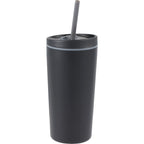 Santino Recycled Tumbler with Spout and Straw Lid, 16 oz - Black - Right Angle