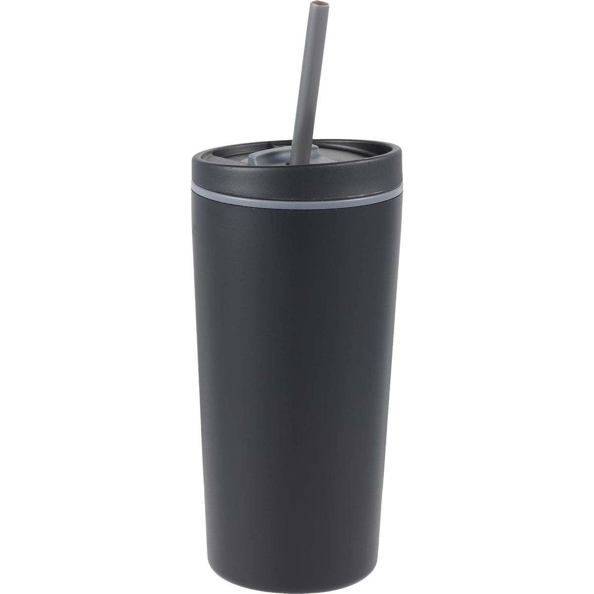 Santino Recycled Tumbler with Spout and Straw Lid, 16 oz - Black - Right Angle