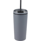 Santino Recycled Tumbler with Spout and Straw Lid, 16 oz - Charcoal - Back