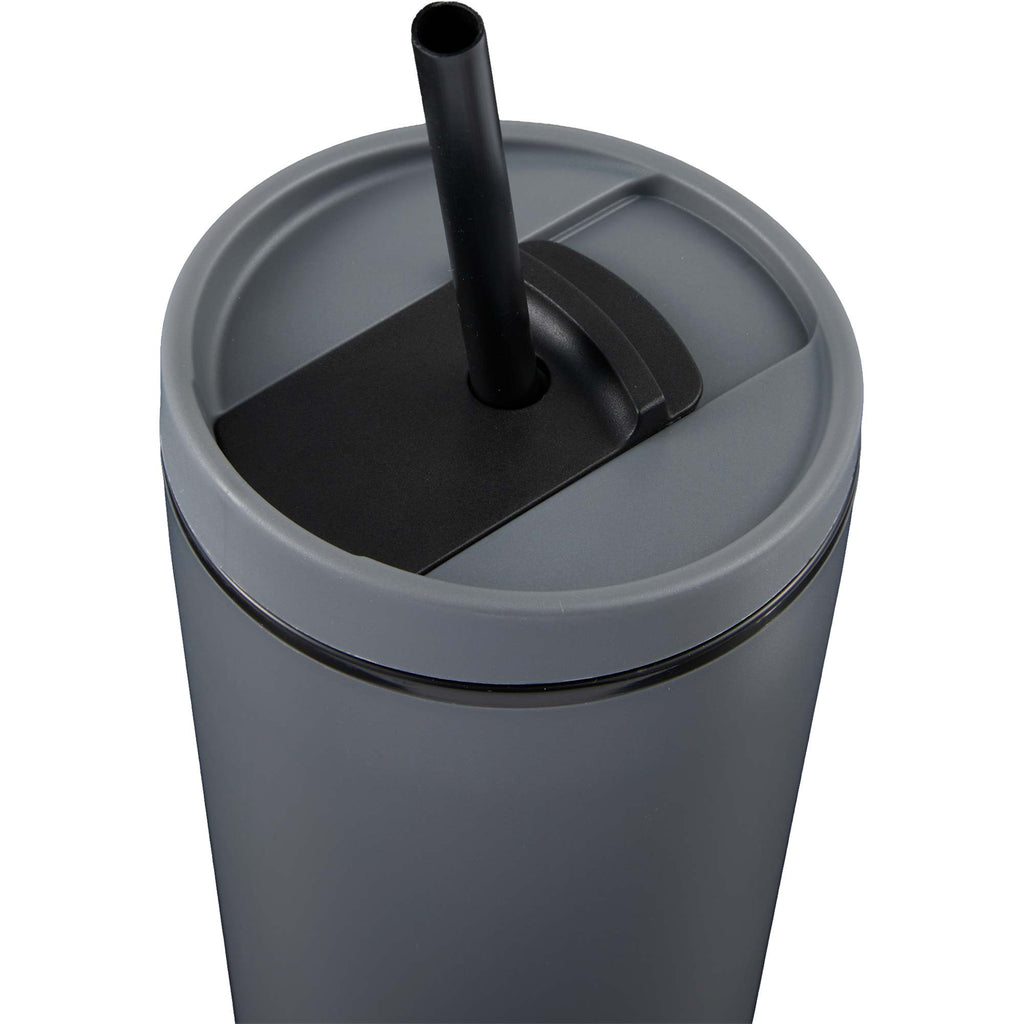 Santino Recycled Tumbler with Spout and Straw Lid, 16 oz - Charcoal - Detail 2