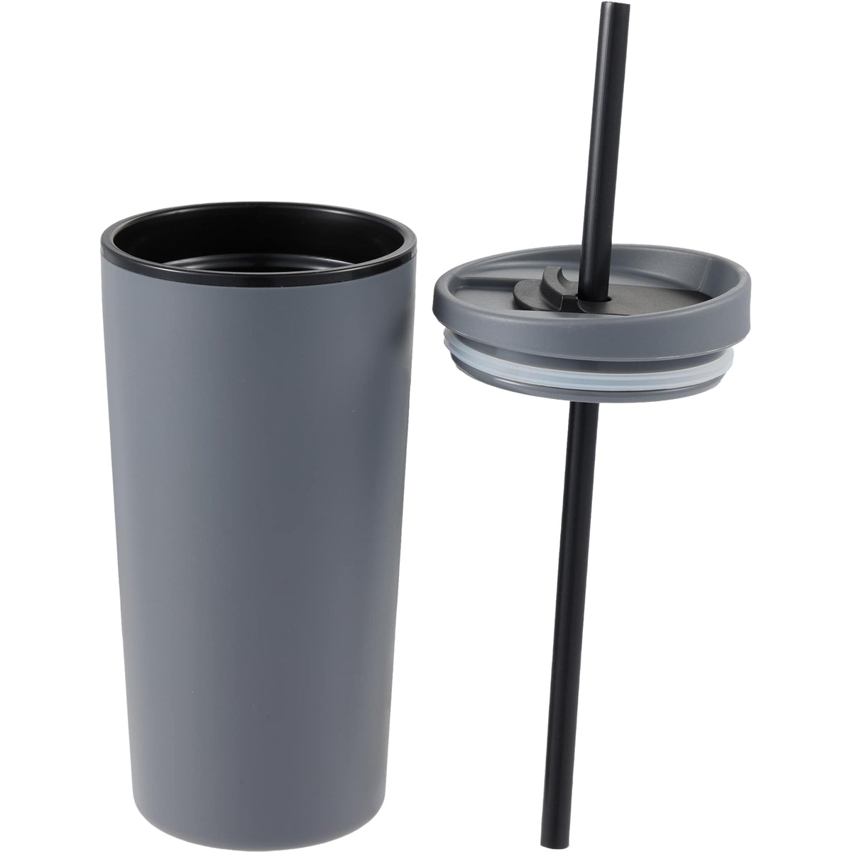 Santino Recycled Tumbler with Spout and Straw Lid, 16 oz - Charcoal - Detail