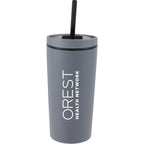 Santino Recycled Tumbler with Spout and Straw Lid, 16 oz - Charcoal - Front