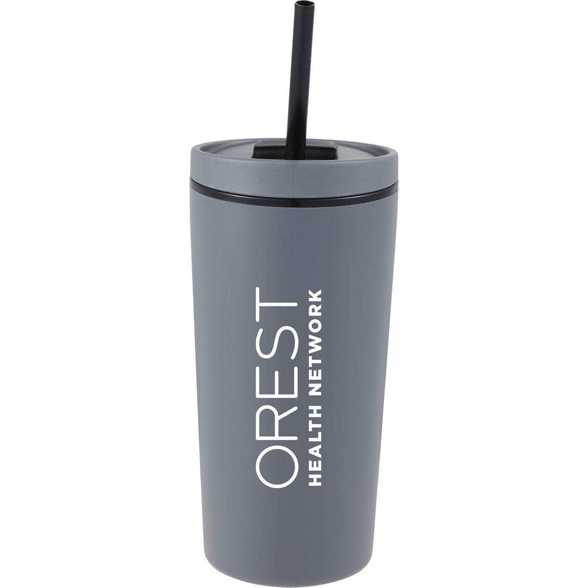 Santino Recycled Tumbler with Spout and Straw Lid, 16 oz - Charcoal - Front