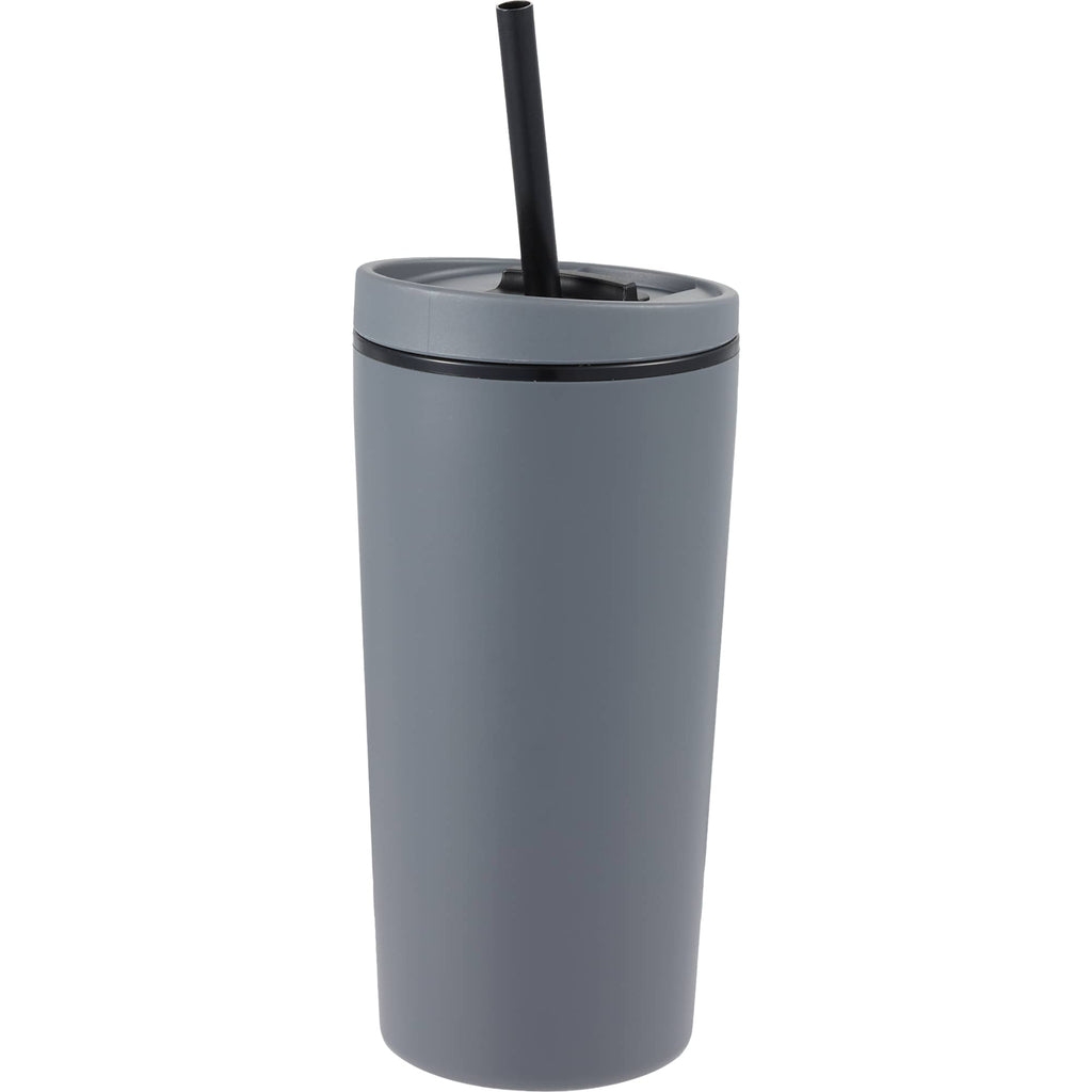 Santino Recycled Tumbler with Spout and Straw Lid, 16 oz - Charcoal - Left Angle