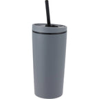 Santino Recycled Tumbler with Spout and Straw Lid, 16 oz - Charcoal - Left Angle