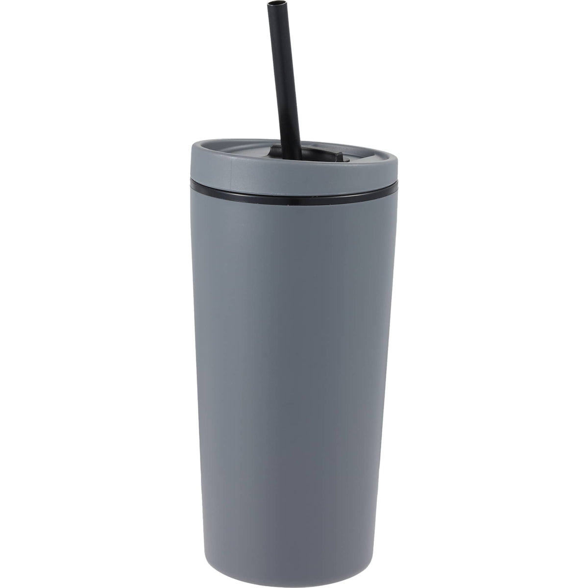 Santino Recycled Tumbler with Spout and Straw Lid, 16 oz - Charcoal - Left Angle