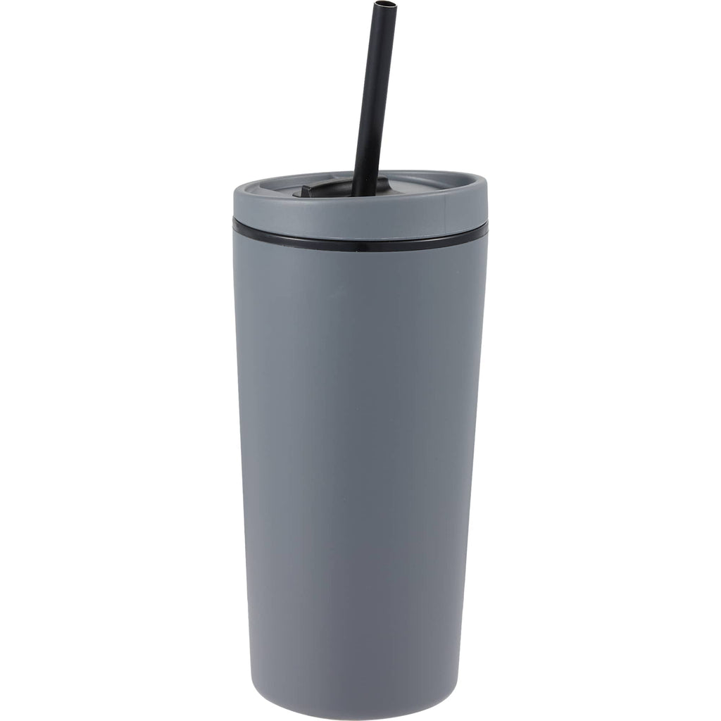 Santino Recycled Tumbler with Spout and Straw Lid, 16 oz - Charcoal - Right Angle