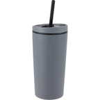 Santino Recycled Tumbler with Spout and Straw Lid, 16 oz - Charcoal - Right Angle