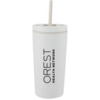 Santino Recycled Tumbler with Spout and Straw Lid, 16 oz - Cream - Front