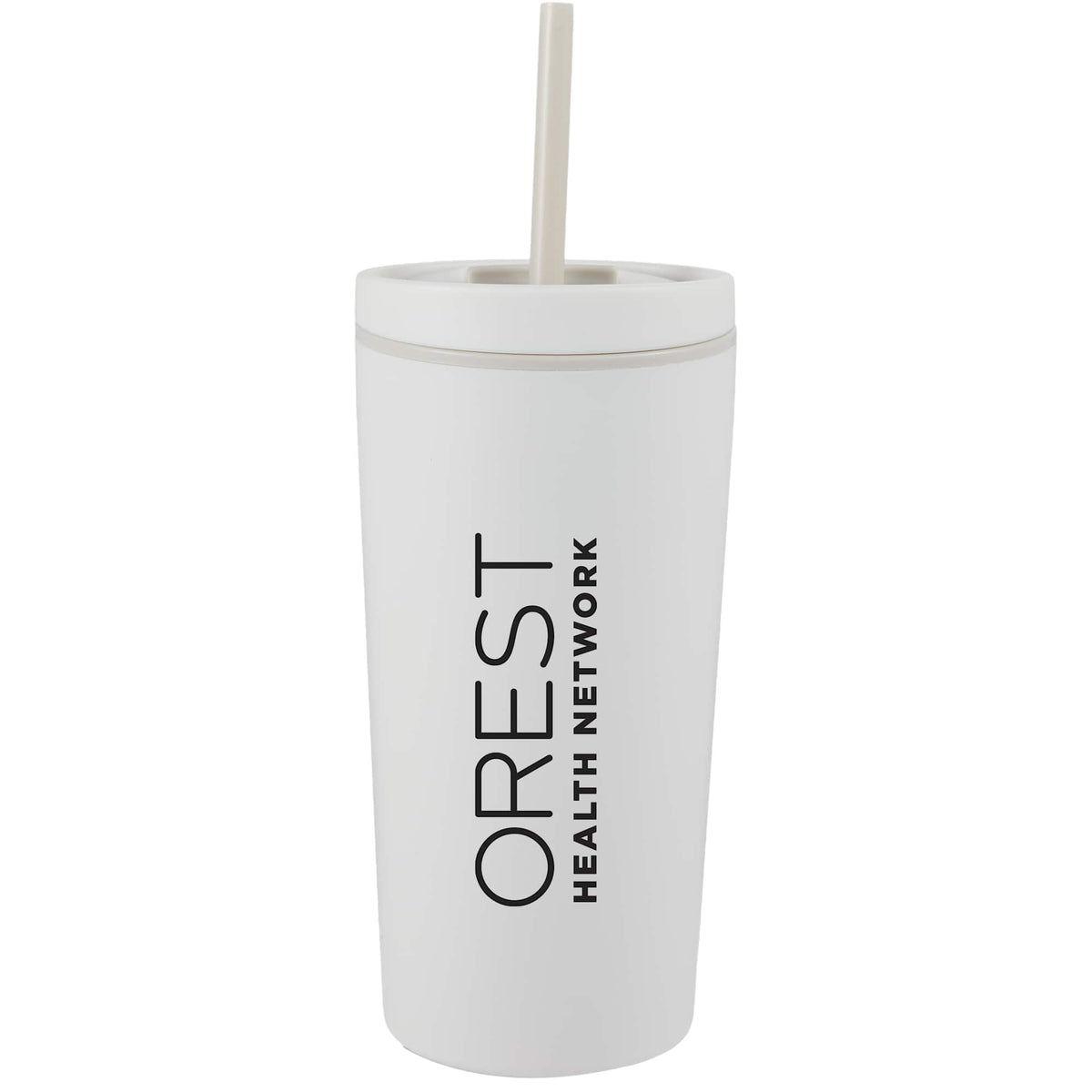 Santino Recycled Tumbler with Spout and Straw Lid, 16 oz - Cream - Front