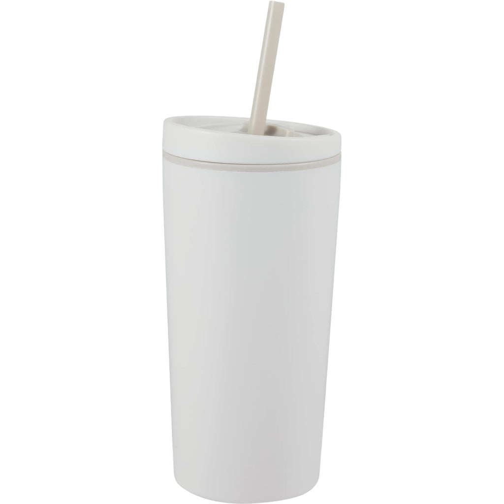 Santino Recycled Tumbler with Spout and Straw Lid, 16 oz - Cream - Left Angle