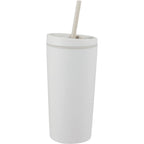 Santino Recycled Tumbler with Spout and Straw Lid, 16 oz - Cream - Left Angle