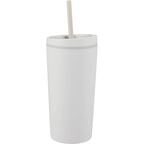 Santino Recycled Tumbler with Spout and Straw Lid, 16 oz - Cream - Right Angle