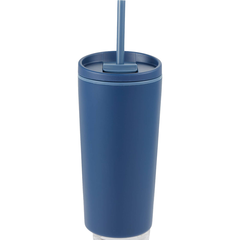 Santino Recycled Tumbler with Spout and Straw Lid, 16 oz - Navy - Back