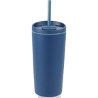 Santino Recycled Tumbler with Spout and Straw Lid, 16 oz - Navy - Back