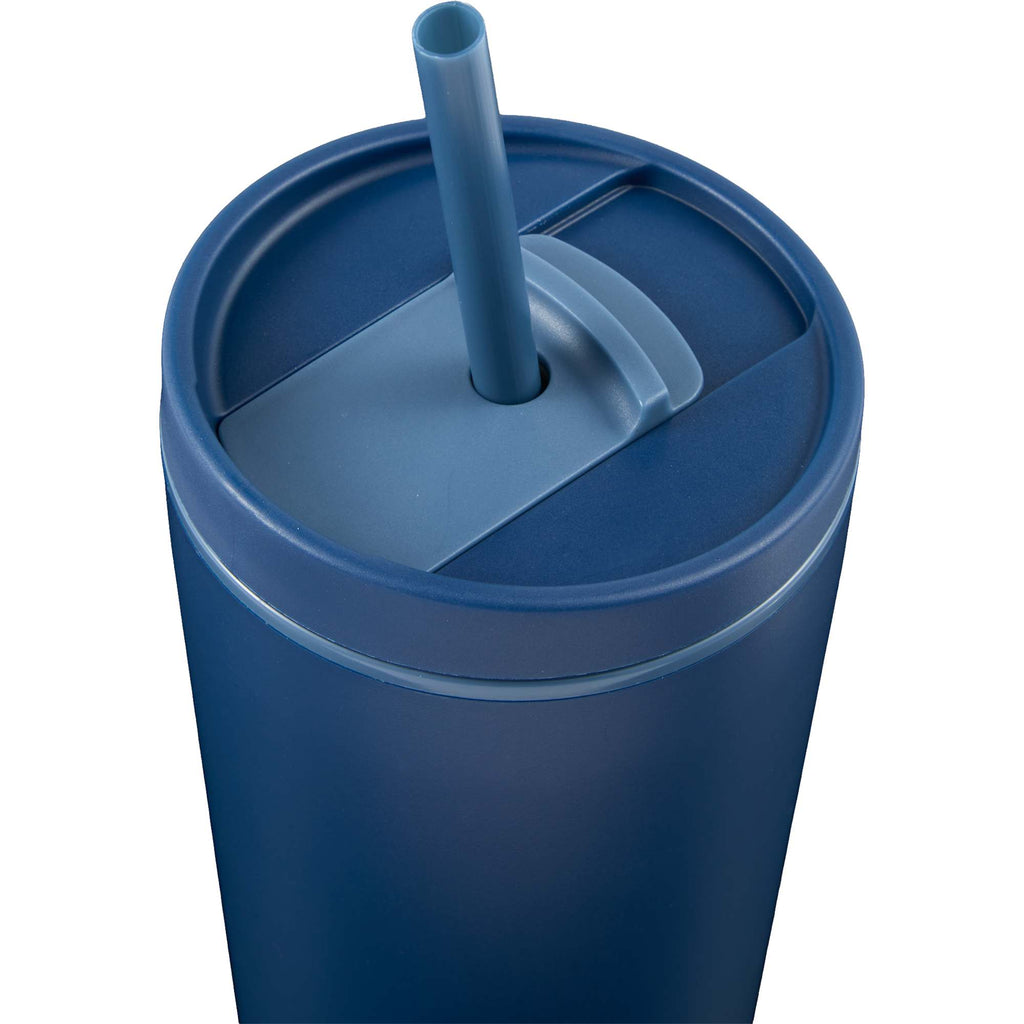 Santino Recycled Tumbler with Spout and Straw Lid, 16 oz - Navy - Detail 2