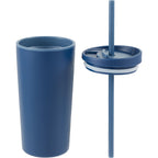 Santino Recycled Tumbler with Spout and Straw Lid, 16 oz - Navy - Detail