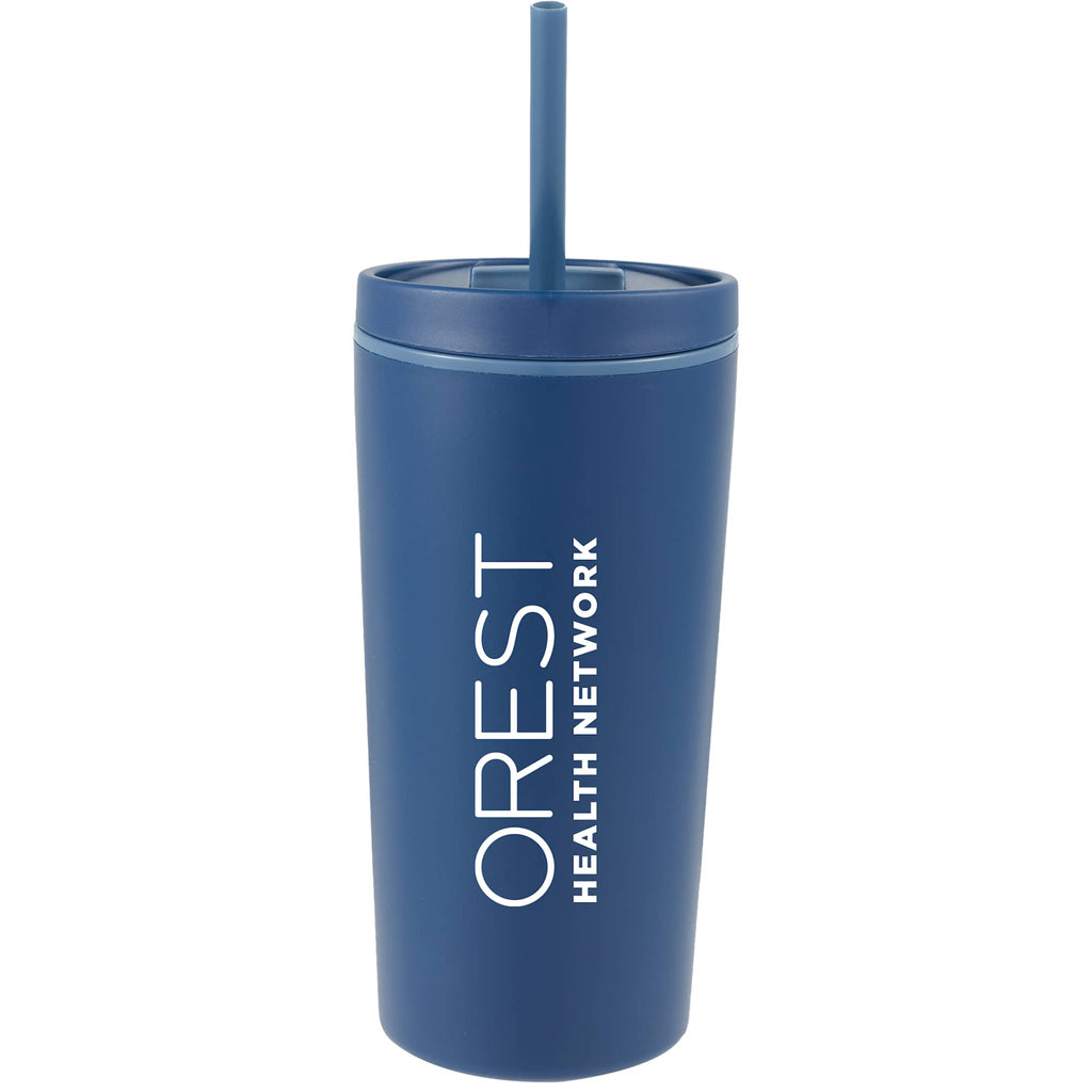 Santino Recycled Tumbler with Spout and Straw Lid, 16 oz - Navy - Front