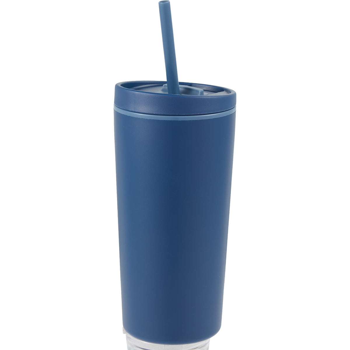 Santino Recycled Tumbler with Spout and Straw Lid, 16 oz - Navy - Left Angle
