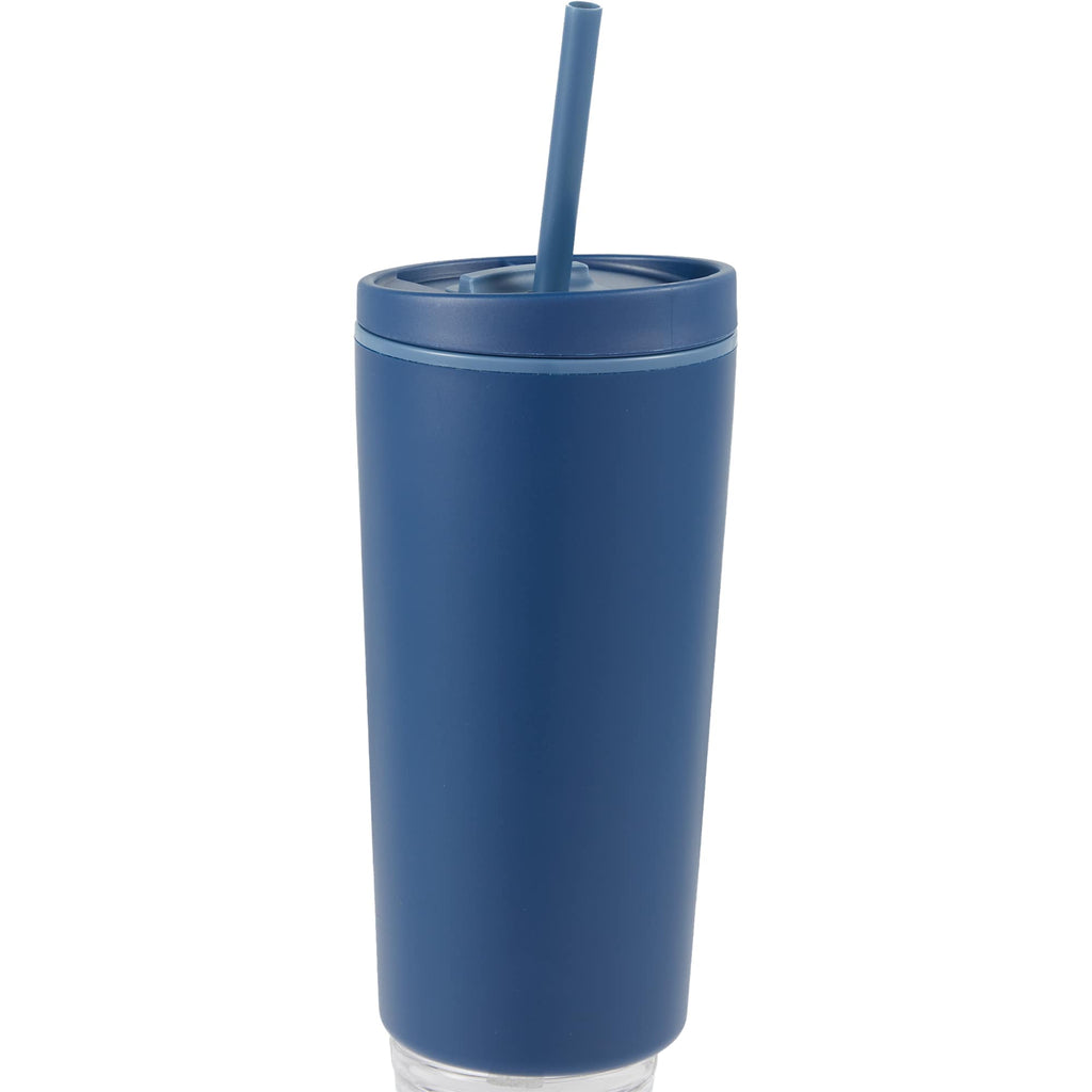 Santino Recycled Tumbler with Spout and Straw Lid, 16 oz - Navy - Right Angle