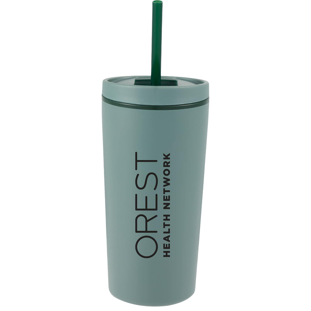 Santino Recycled Tumbler with Spout and Straw Lid, 16 oz - Sage - Front