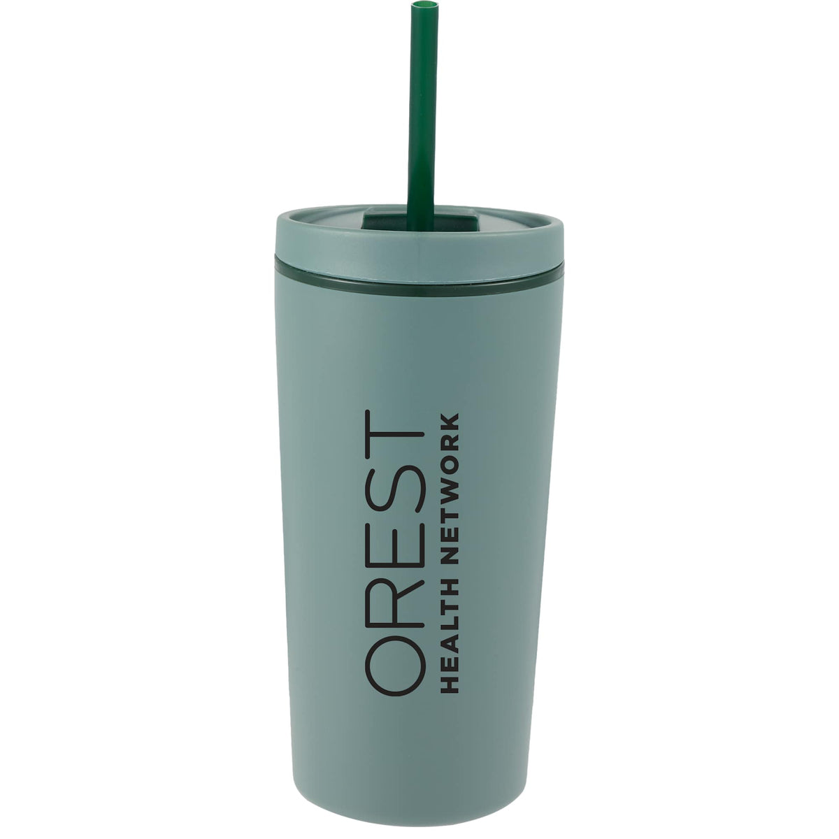 Santino Recycled Tumbler with Spout and Straw Lid, 16 oz - Sage - Front