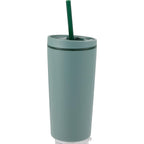 Santino Recycled Tumbler with Spout and Straw Lid, 16 oz - Sage - Left Angle