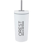 Santino Recycled Tumbler with Spout and Straw Lid, 16 oz - White - Front