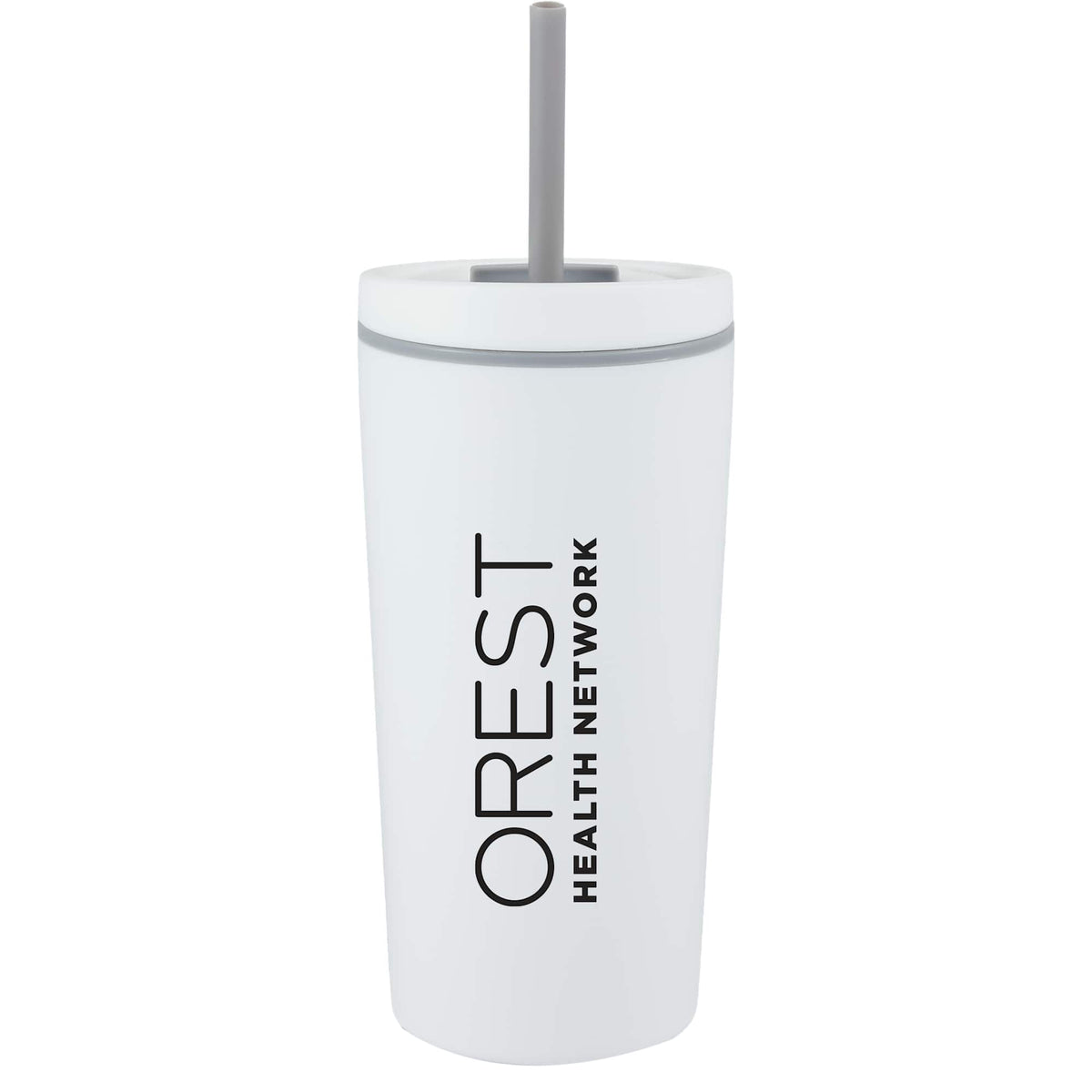Santino Recycled Tumbler with Spout and Straw Lid, 16 oz - White - Front