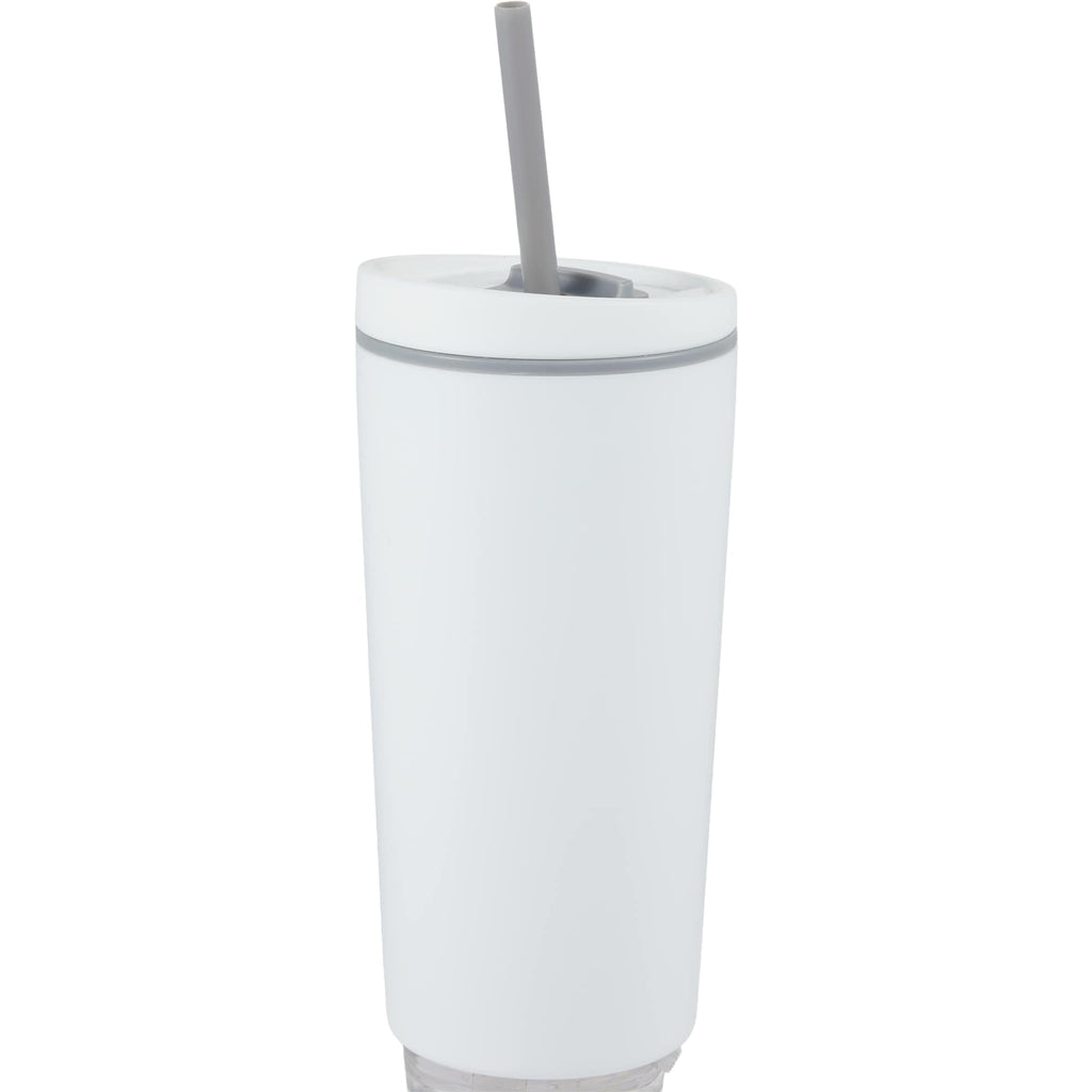 Santino Recycled Tumbler with Spout and Straw Lid, 16 oz - White - Left Angle
