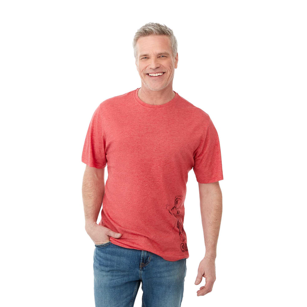 Sarek Crew Neck Tee with Chainstitch Detail for Men Embroidery - Team Red Heather - Front On Model