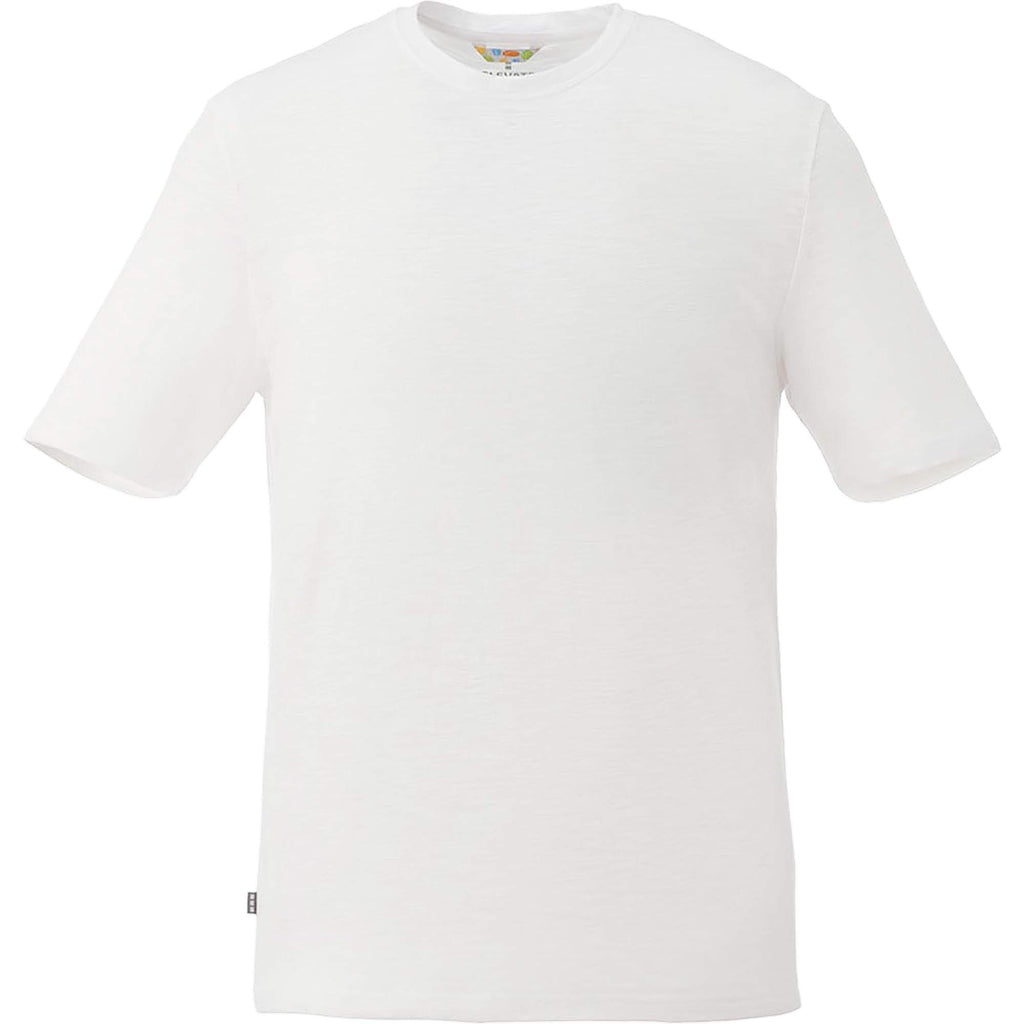 Sarek Crew Neck Tee with Chainstitch Detail for Men Embroidery - White Solid - Front