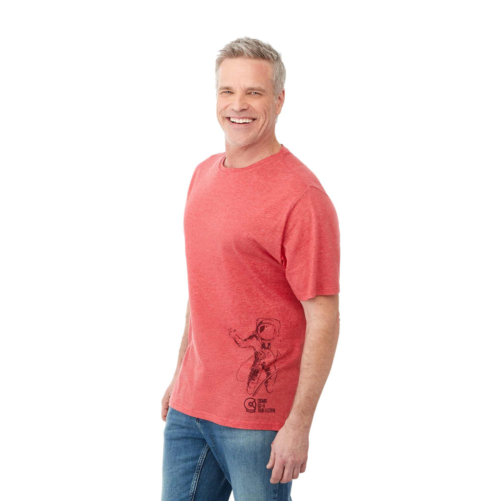 Sarek Crew Neck Tee with Chainstitch Detail for Men Transfer - Team Red Heather - On Model