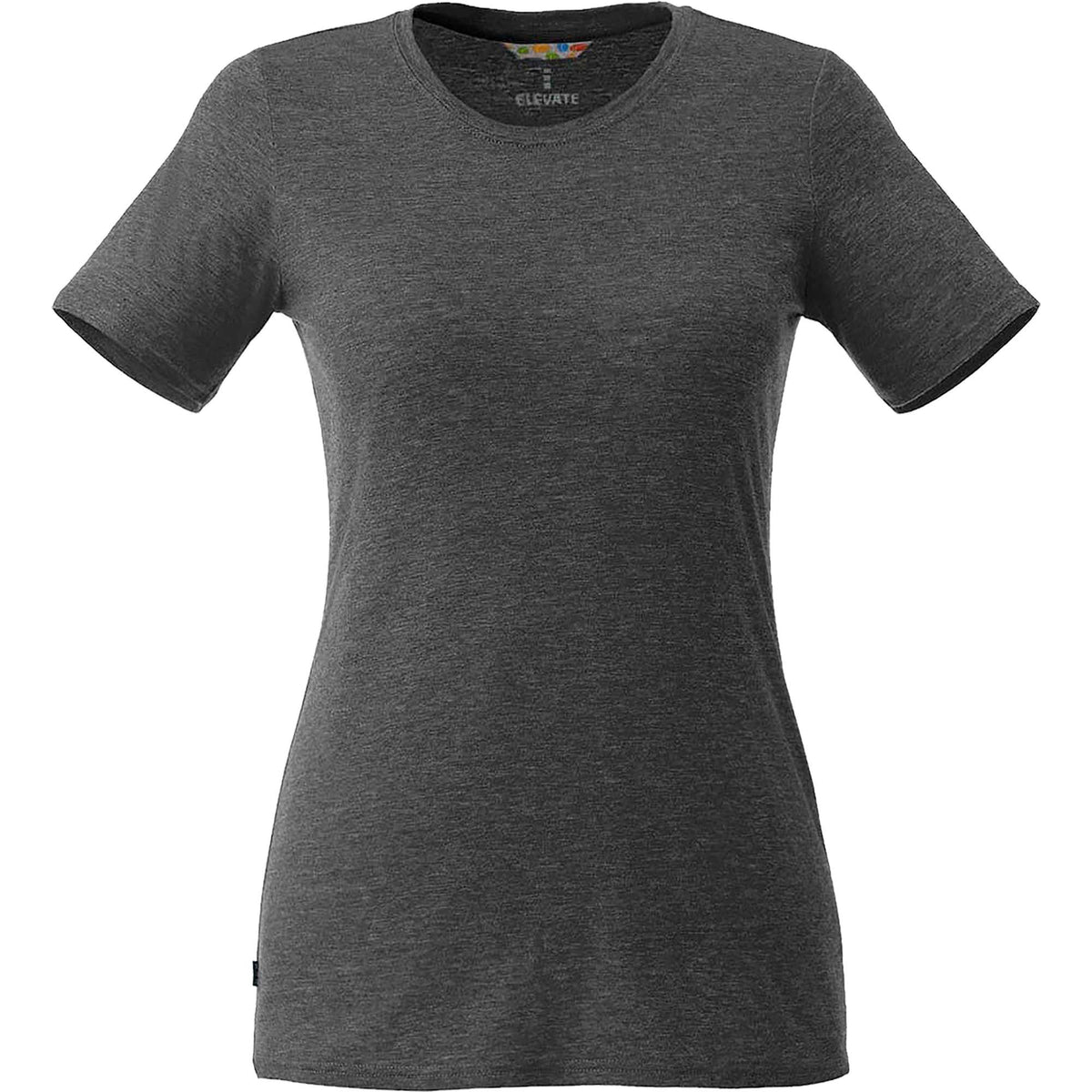 Sarek Crew Neck Tee with Chainstitch Detail for Women Embroidery - Heather Dark Charcoal - Front