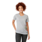 Sarek Crew Neck Tee with Chainstitch Detail for Women Embroidery - Heather Grey - Front On Model